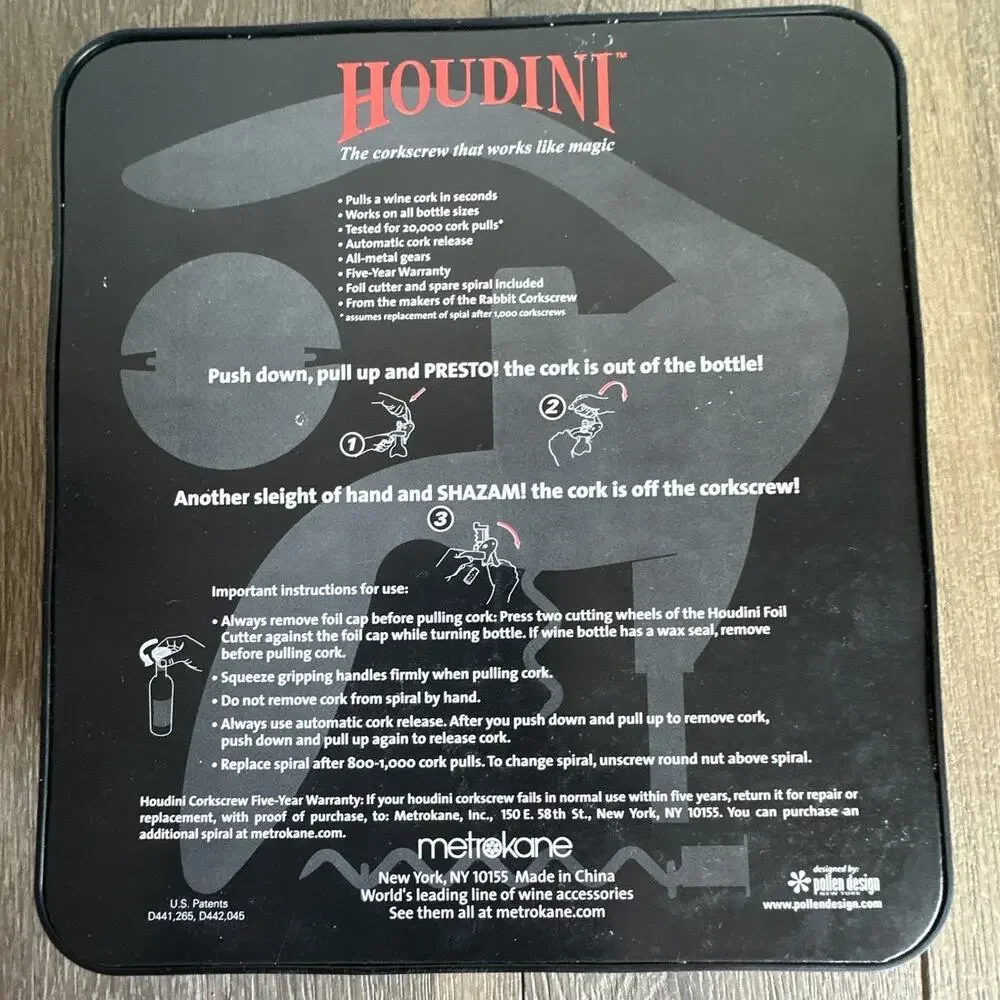 Houdini Lever Corkscrew Wine Opener Set Silver